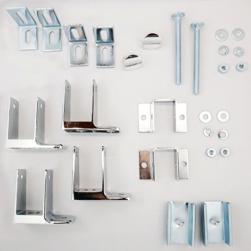 Hadrian 600424 Hardware Kit Pilaster To Wall, 1-Ear Stirrup Style, Powder Coated Metal, Chrome Bathroom Stall Hardware - Pilaster Brackets