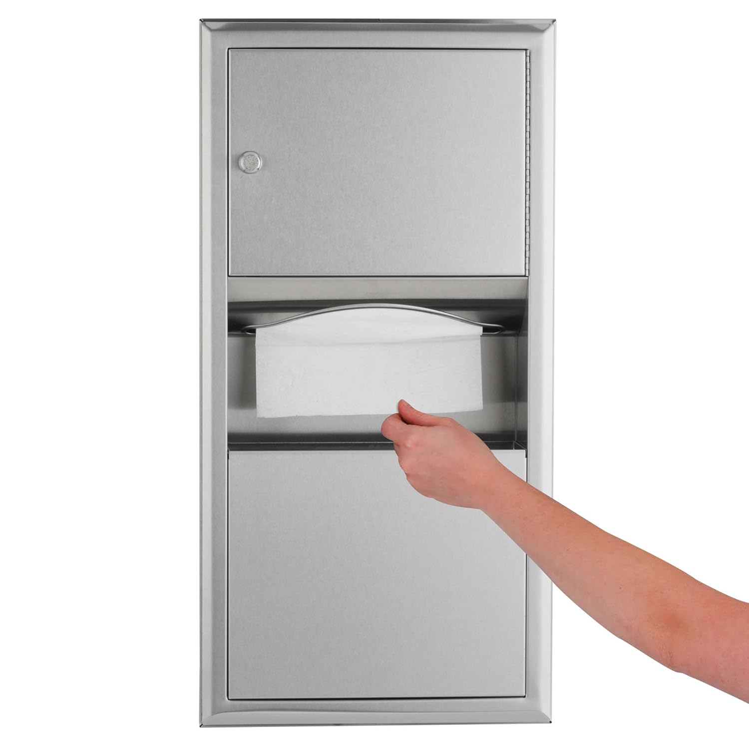 Bobrick B-3699 Combination Commercial Paper Towel Dispenser/Waste Receptacle, Surface-Mounted, Stainless Steel