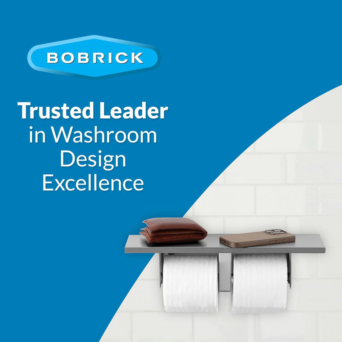 Bobrick B-2840 Toilet Paper Dispenser Utility Shelf, 16" W x 3-7/8" H x 5" D, Surface-Mounted, Stainless Steel w/ Satin Finish