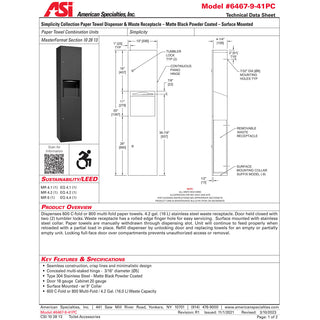 ASI 6467-9-41PC TOWEL DISP/WASTE - SIMPLICITY w/ SM COLLAR-MATTE BLACK POWDER COATED