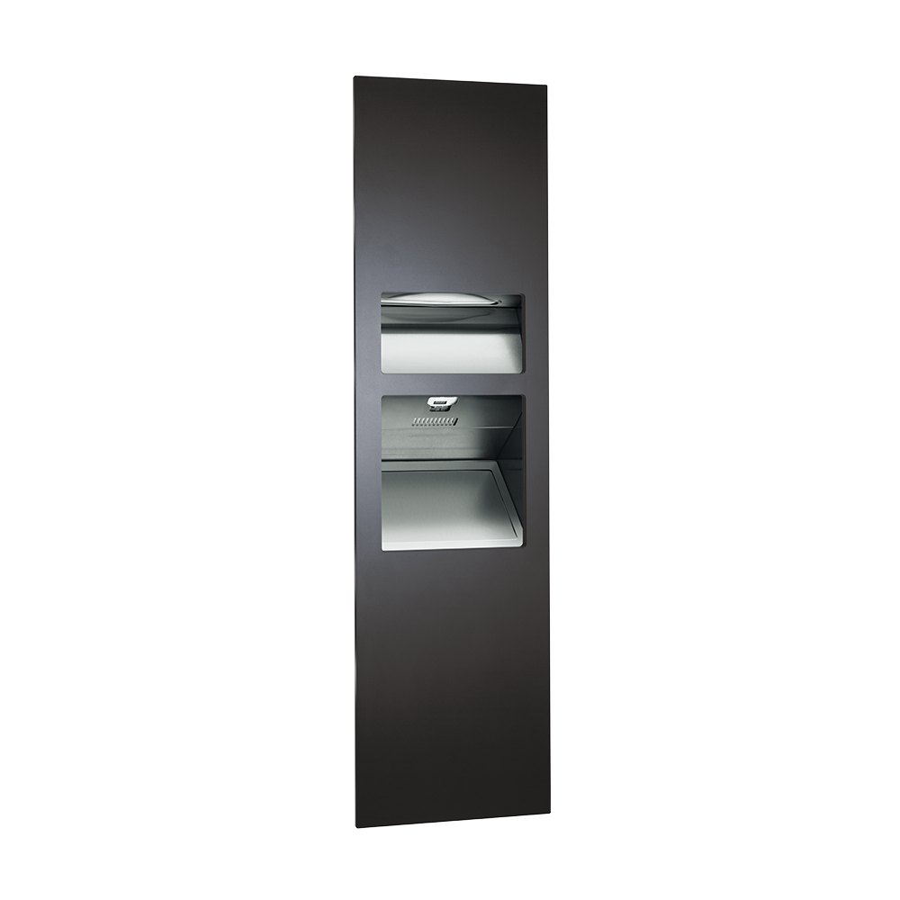 ASI 64672-2-41 Piatto Recessed 3-In-1 Paper Towel Dispenser, Hand Dryer and Waste Receptacle, 208-240V, Black Phenolic Door