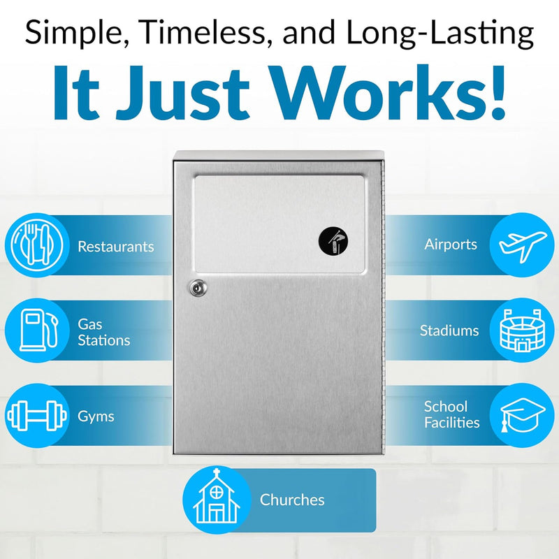 Bobrick B-254 Commercial Restroom Sanitary Napkin/Tampon Disposal, Surface-Mounted, Stainless Steel