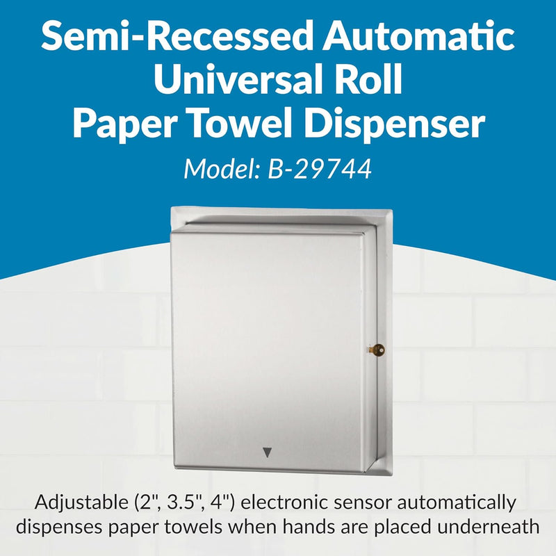 Bobrick B-29744 Automatic Commercial Paper Towel Dispenser, Semi-Recessed-Mounted, Stainless Steel