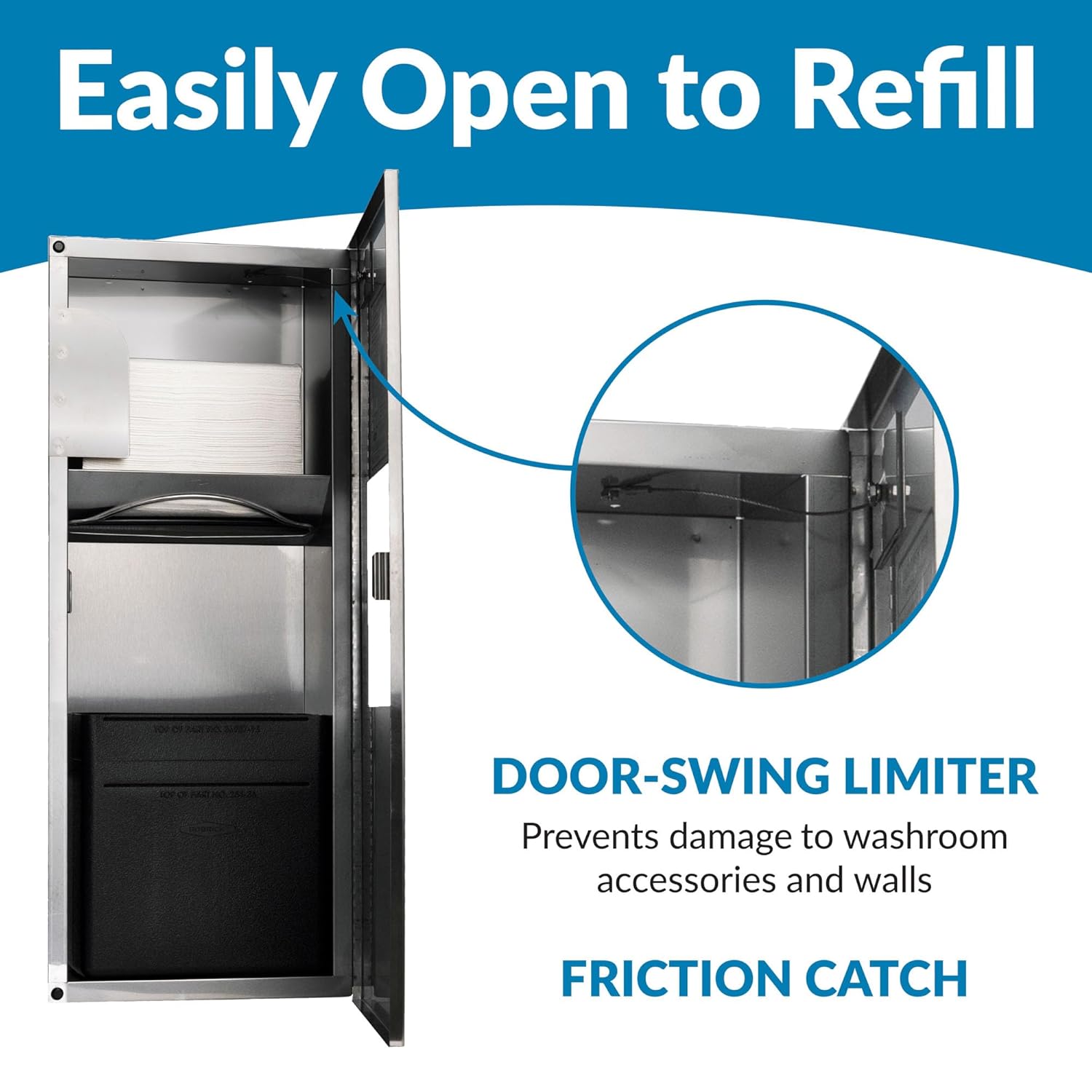 Bobrick B-36903 Combination Commercial Paper Towel Dispenser/Waste Receptacle, Recessed-Mounted, Stainless Steel