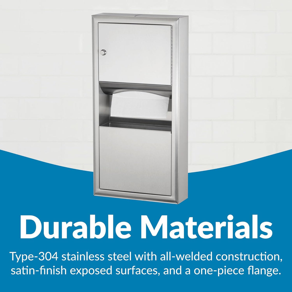 Bobrick B-3699 Combination Commercial Paper Towel Dispenser/Waste Receptacle, Surface-Mounted, Stainless Steel