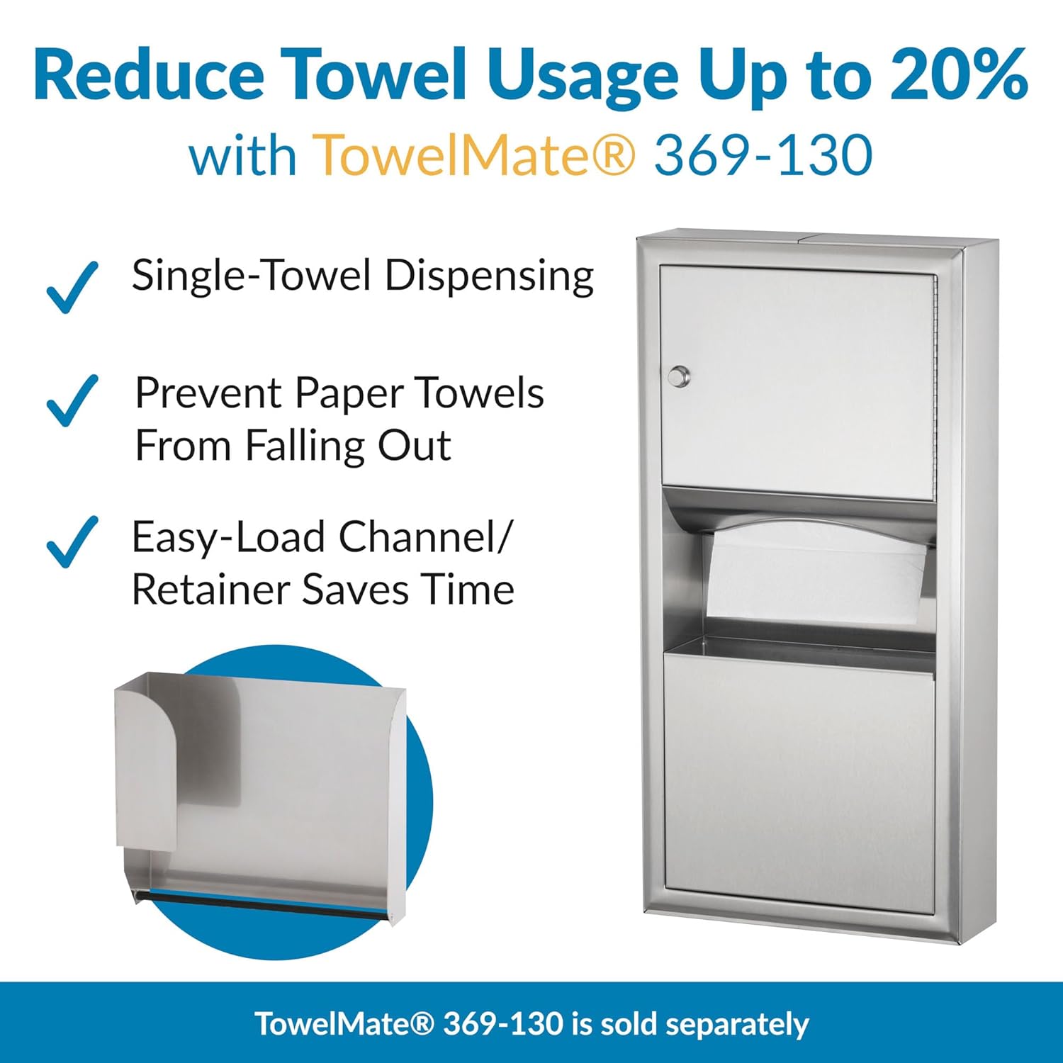 Bobrick B-3699 Combination Commercial Paper Towel Dispenser/Waste Receptacle, Surface-Mounted, Stainless Steel