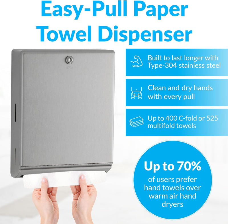 Bobrick B-262 Commercial Paper Towel Dispenser, Surface-Mounted, Stainless Steel