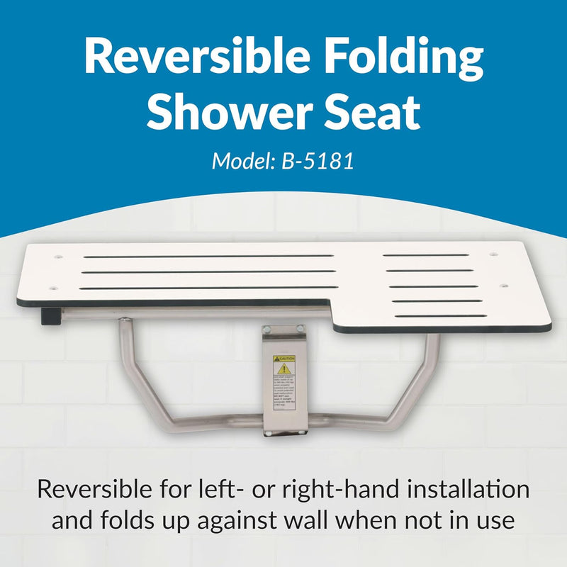 Bobrick B-5181 Reversible Folding Restroom Shower Seat, 360 lb Load Capacity, Phenolic