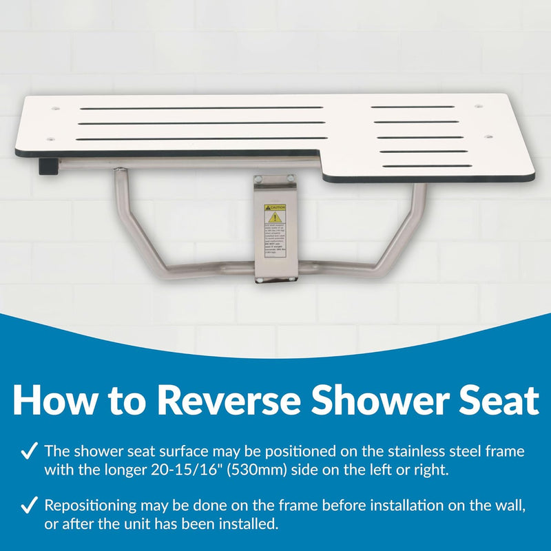 Bobrick B-5181 Reversible Folding Restroom Shower Seat, 360 lb Load Capacity, Phenolic