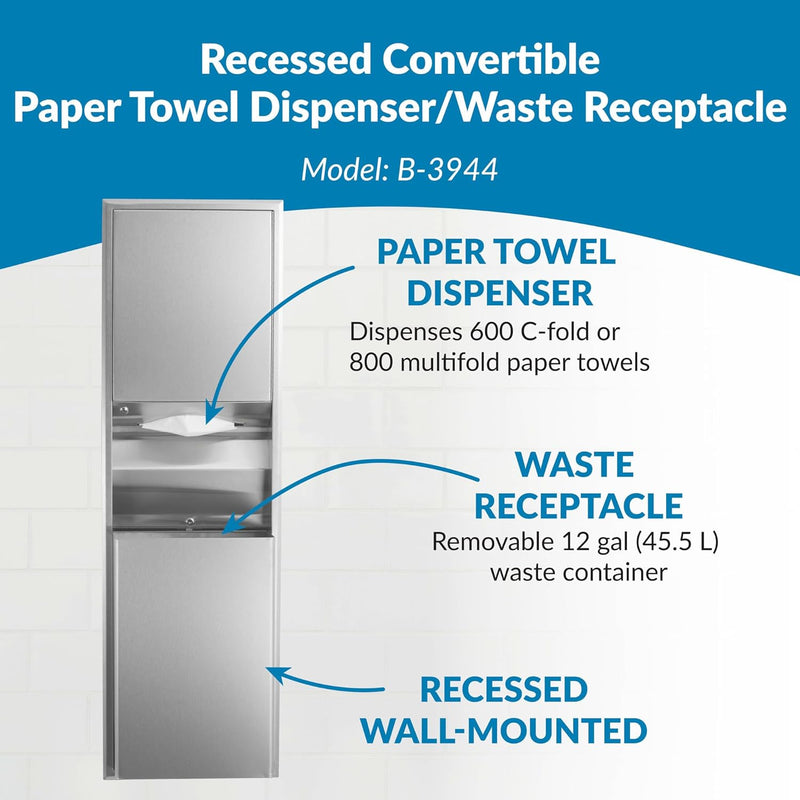 3944 Bobrick B-3944 Combination Commercial Paper Towel Dispenser/Waste ...