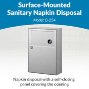 Bobrick B-254 Commercial Restroom Sanitary Napkin/Tampon Disposal, Surface-Mounted, Stainless Steel