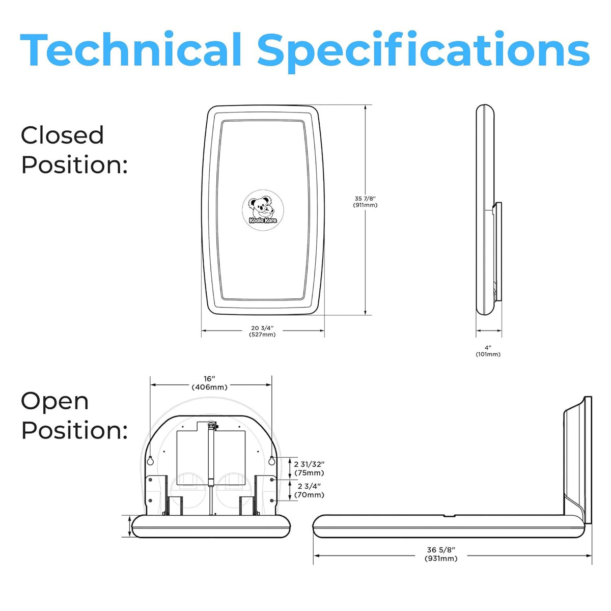 Koala Kare KB301-01 Grey Vertical Baby Changing Station, Surface