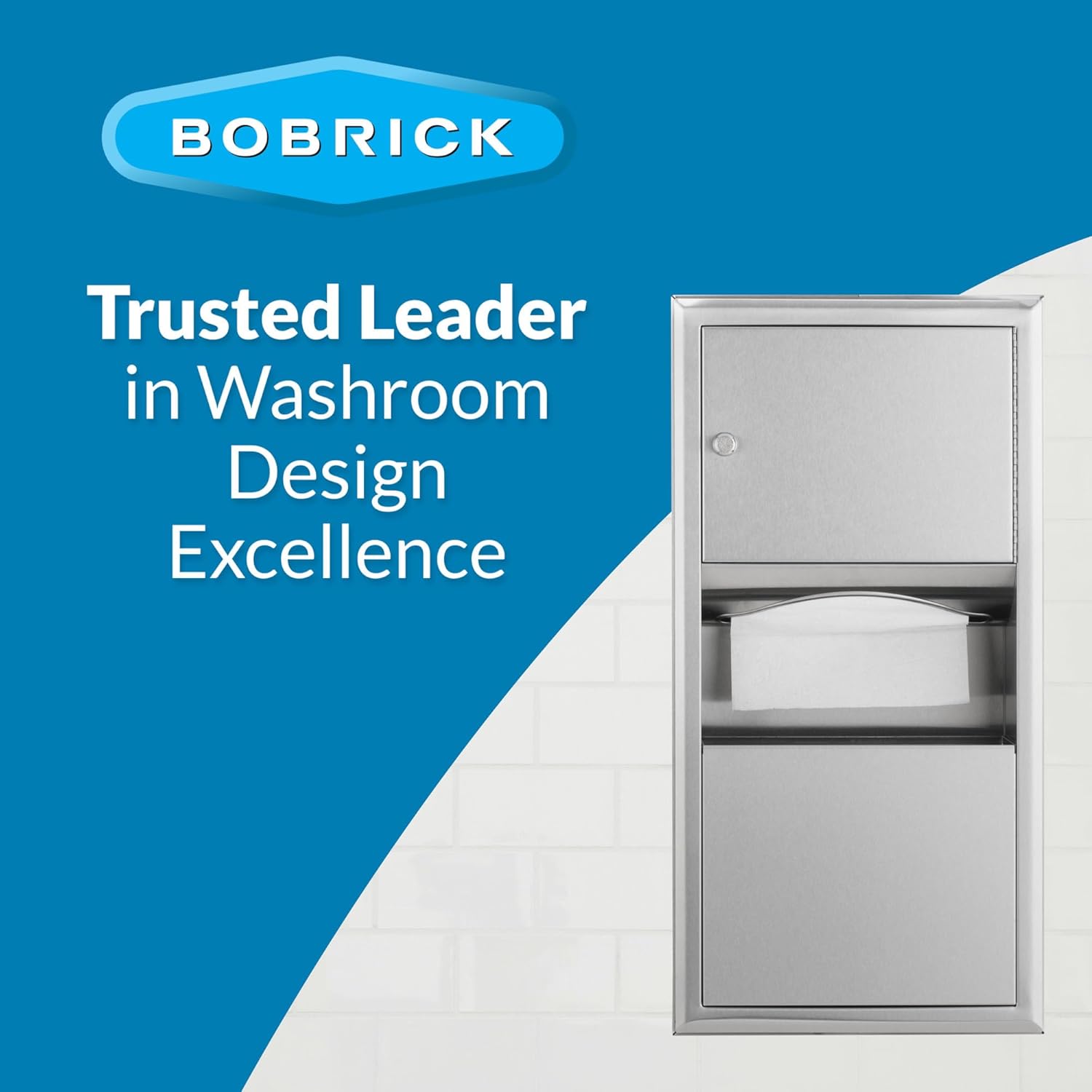 Bobrick B-3699 Combination Commercial Paper Towel Dispenser/Waste Receptacle, Surface-Mounted, Stainless Steel