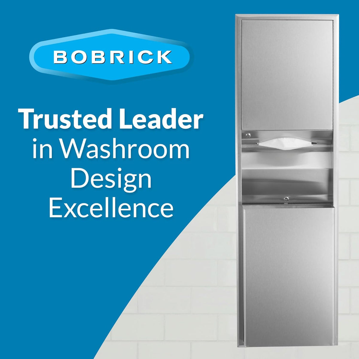 Bobrick B-3944 Combination Commercial Paper Towel Dispenser/Waste Receptacle, Recessed-Mounted, Stainless Steel