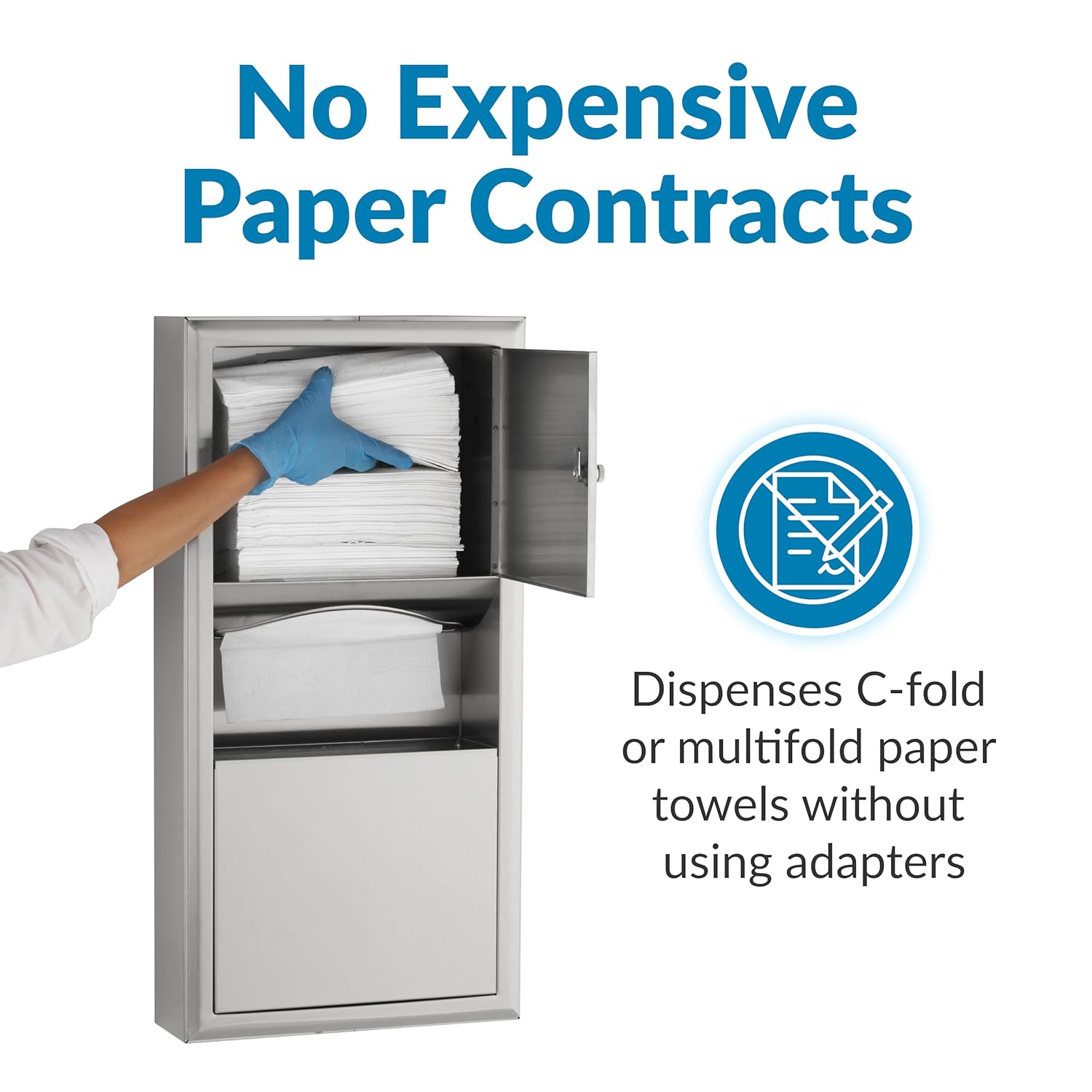 Bobrick B-3699 Combination Commercial Paper Towel Dispenser/Waste Receptacle, Surface-Mounted, Stainless Steel