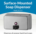 Bobrick B-2112 Commercial Liquid Soap Dispenser, Surface-Mounted, Manual-Push, Stainless Steel - 40 Oz