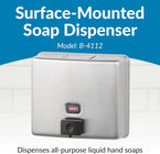 Bobrick B-4112 Commercial Soap Dispenser, Surface-Mounted, Manual-Push, Stainless Steel - 40 Oz