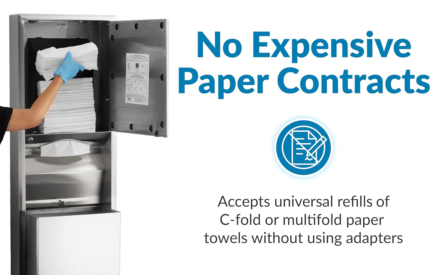 Bobrick B-3949 Surface-Mounted Convertible Paper Towel Dispenser/Waste Receptacle