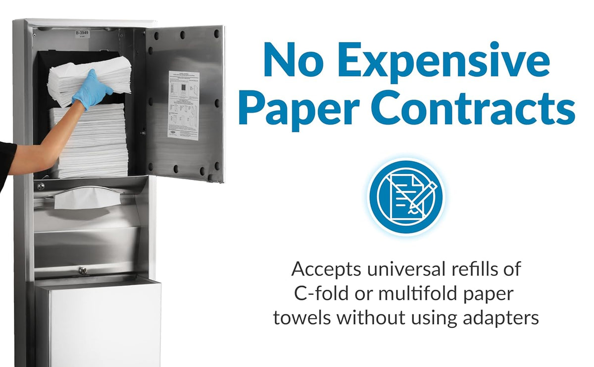 Bobrick B-3949 Surface-Mounted Convertible Paper Towel Dispenser/Waste Receptacle