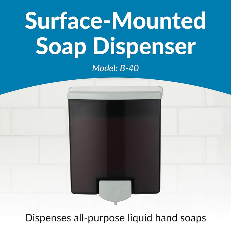 Bobrick B-40 Commercial Liquid Soap Dispenser, Surface-Mounted, Manual-Push, Plastic - 40 Oz