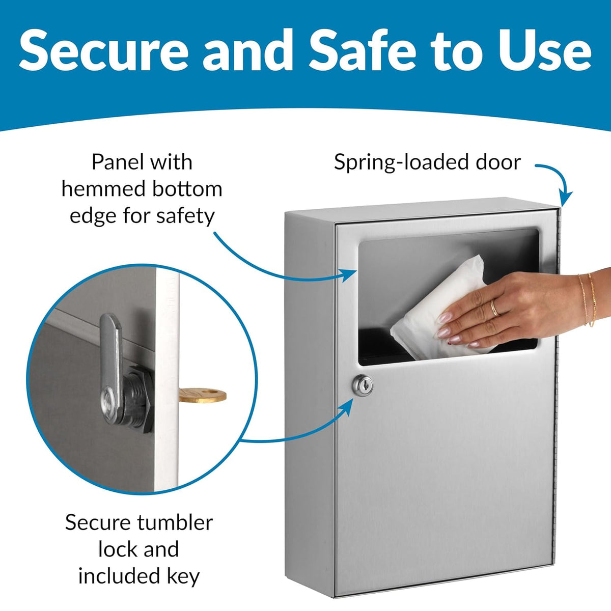 Bobrick B-254 Commercial Restroom Sanitary Napkin/Tampon Disposal, Surface-Mounted, Stainless Steel
