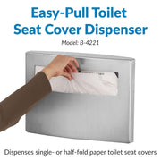 Bobrick B-4221 Commercial Toilet Seat Cover Dispenser, Surface-Mounted, Stainless Steel