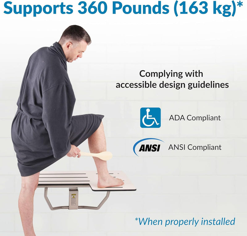 Bobrick B-5181 Reversible Folding Restroom Shower Seat, 360 lb Load Capacity, Phenolic