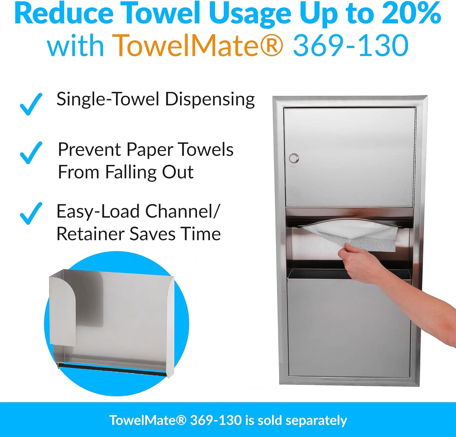 Bobrick B-369 Combination Commercial Paper Towel Dispenser/Waste Receptacle, Recessed-Mounted, Stainless Steel