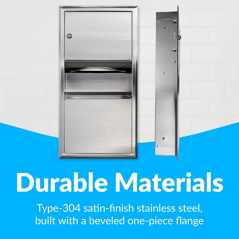 Bobrick B-369 Combination Commercial Paper Towel Dispenser/Waste Receptacle, Recessed-Mounted, Stainless Steel