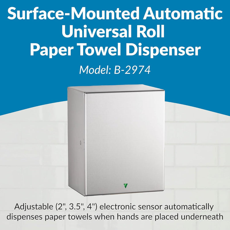 Bobrick B-2974 Automatic Commercial Paper Towel Dispenser, Surface-Mounted, Stainless Steel