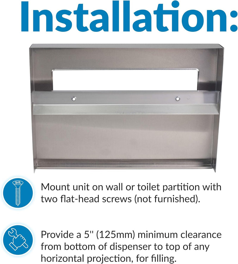 Bobrick B-221 Commercial Toilet Seat Cover Dispenser, Surface-Mounted, Stainless Steel