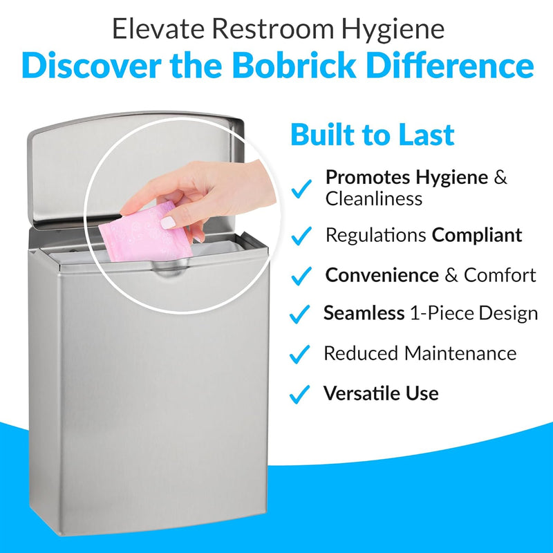 Bobrick B-270 Commercial Restroom Sanitary Napkin/Tampon Disposal, Surface-Mounted, Stainless Steel