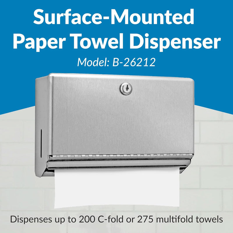 Bobrick B-26212 Commercial Paper Towel Dispenser, Surface-Mounted, Stainless Steel
