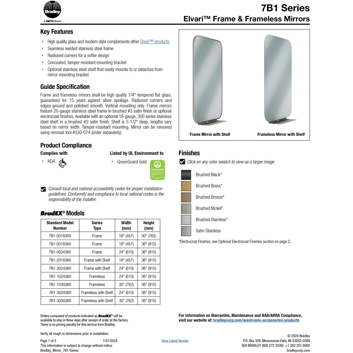 Bradley Elvari Series Frame Mirror-Stainless 24