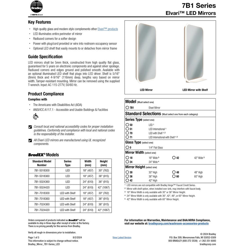 Bradley Elvari (24 x 36) Frameless LED Mirror, 7B1-5024360, 24"W X 36"H