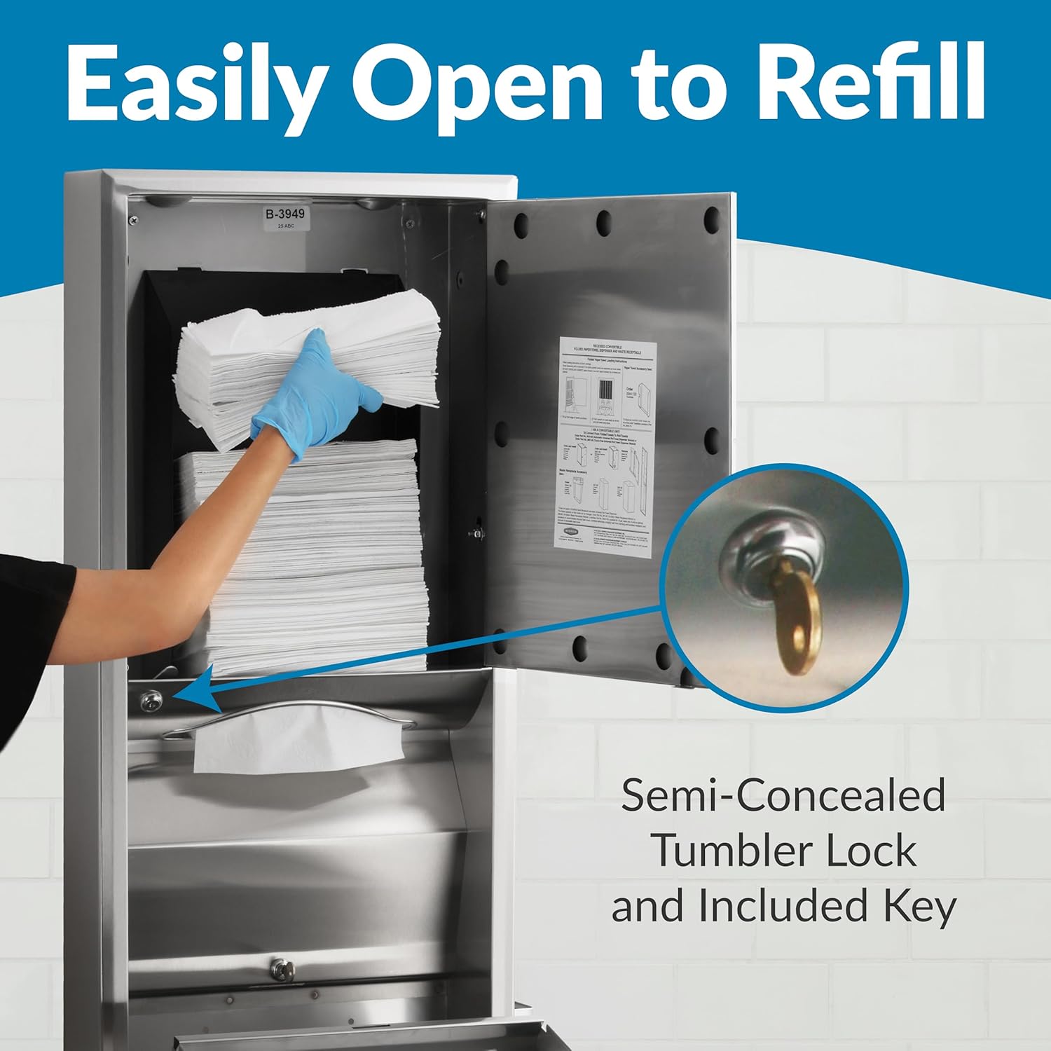 Bobrick B-3949 Surface-Mounted Convertible Paper Towel Dispenser/Waste Receptacle