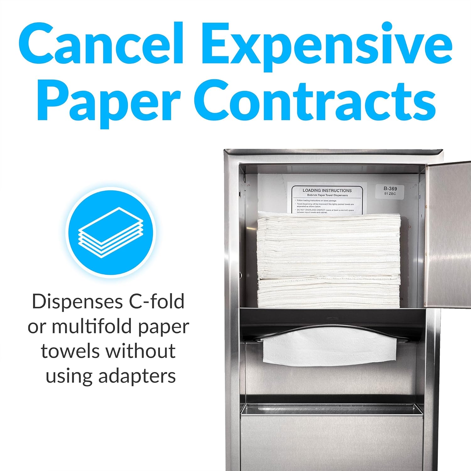 Bobrick B-369 Combination Commercial Paper Towel Dispenser/Waste Receptacle, Recessed-Mounted, Stainless Steel