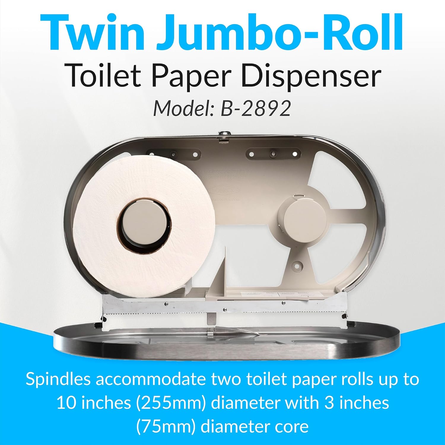 Bobrick B-2892 Commercial Toilet Paper Dispenser, Surface-Mounted, Stainless Steel w/ Satin Finish