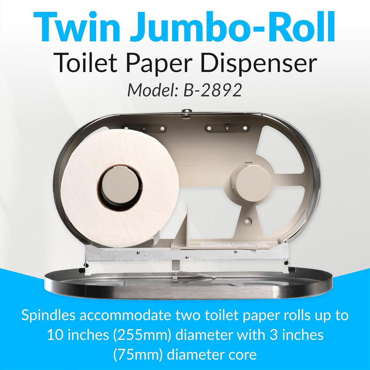 Bobrick B-2892 Commercial Toilet Paper Dispenser, Surface-Mounted, Stainless Steel w/ Satin Finish
