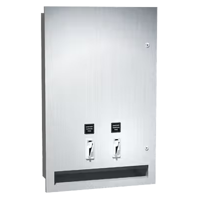 ASI 0468-F Commercial Restroom Sanitary Napkin/ Tampon Dispenser, Free-Operated, Recessed-Mounted, Stainless Steel