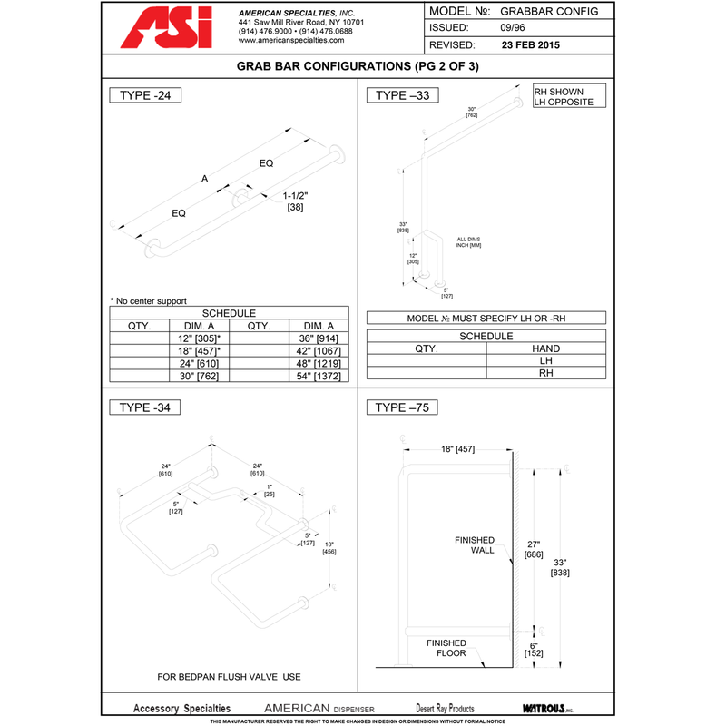ASI 3501-36P  (36 x 1.25)  Commercial Grab Bar, 1-1/2" Diameter x 36" Length, Stainless Steel (Peend)