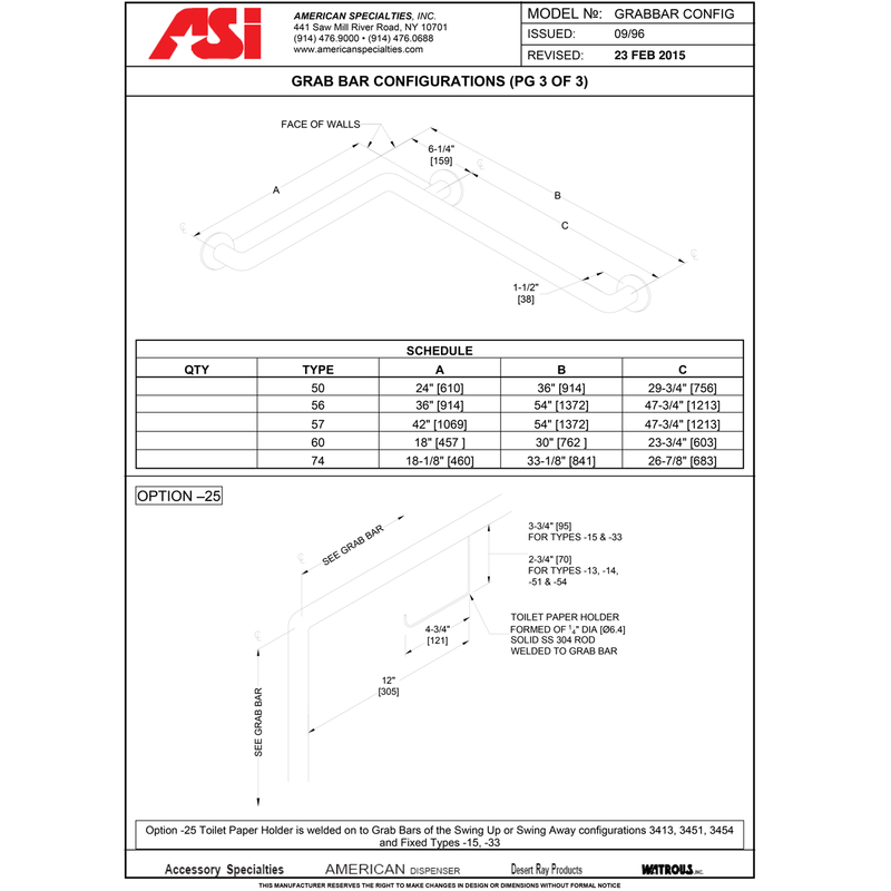 ASI 3501-36P  (36 x 1.25)  Commercial Grab Bar, 1-1/2" Diameter x 36" Length, Stainless Steel (Peend)