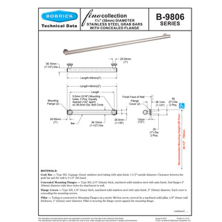 Bobrick 9806x18.MBLK FINO Grab Bar 18