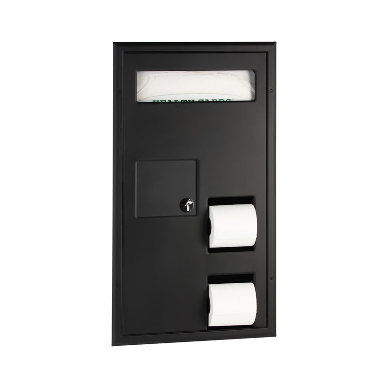 Bobrick 35715.MBLK Partiton-Mounted Seat Cover Dispenser Disposal, 0.8-Gal. Toilet Tissue Dispenser - Accessible Design, Matte Black