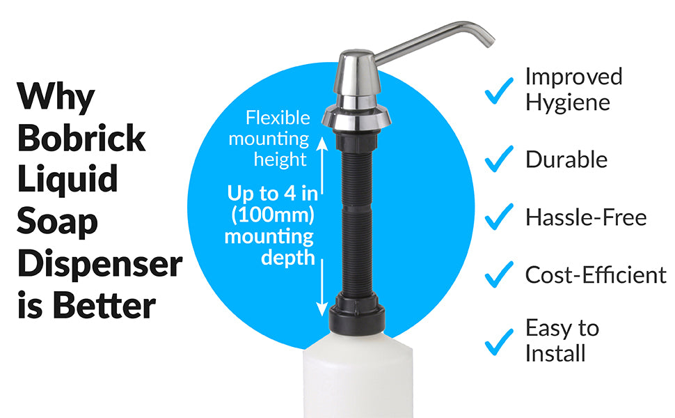 Bobrick B-822 (34 oz) Commercial Liquid Soap Dispenser, Countertop Mounted, Manual-Push, Stainless Steel - 4" Spout Length