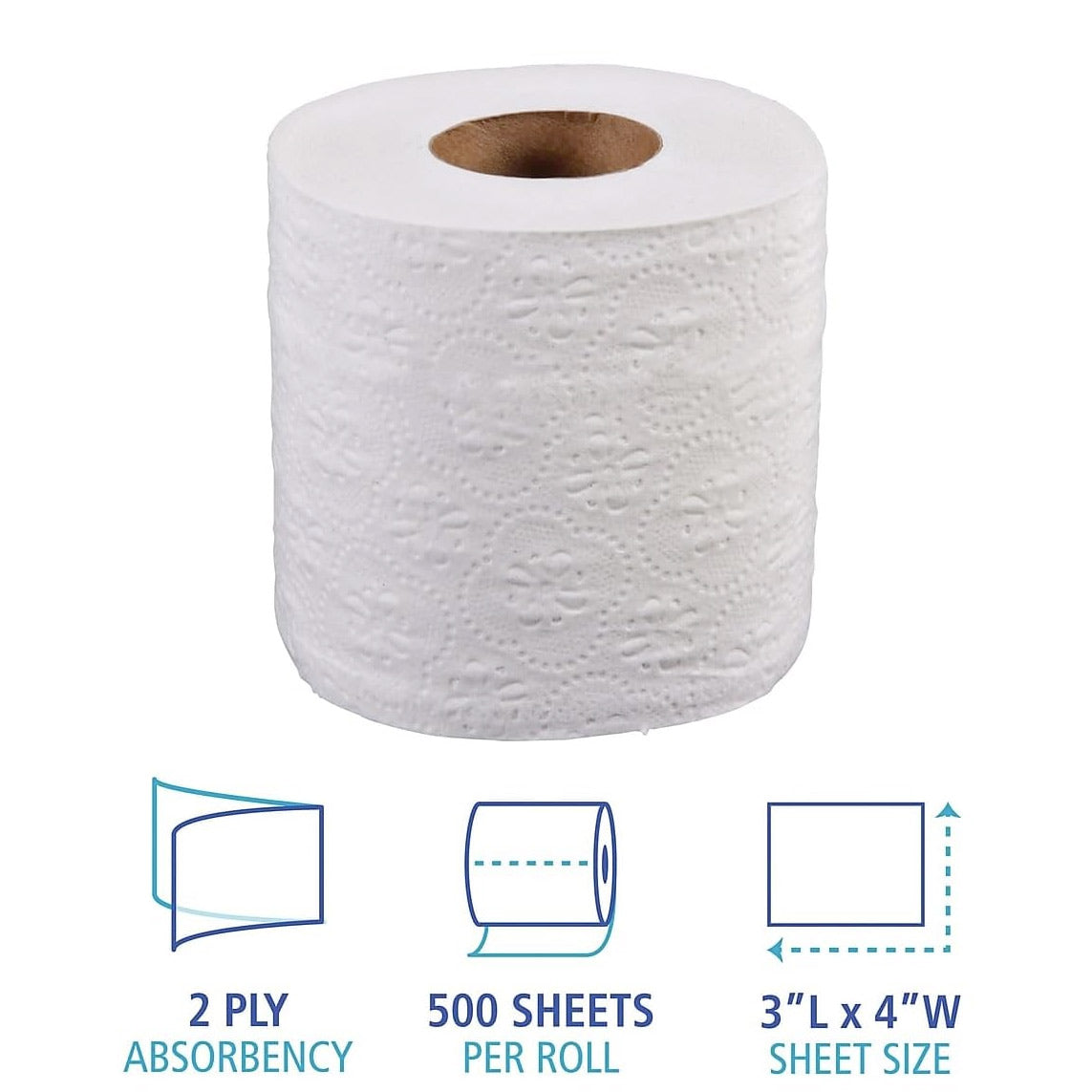 Boardwalk Bathroom Tissue, Standard, Septic Safe, 2-Ply, White, 4 X 3, 500 Sheets/Roll, 96/Carton - BWK6145