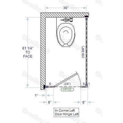 Bradley Toilet Partition (Plastic) 1 In Corner (36"W x 61-1/4"D) - IC13660-PL