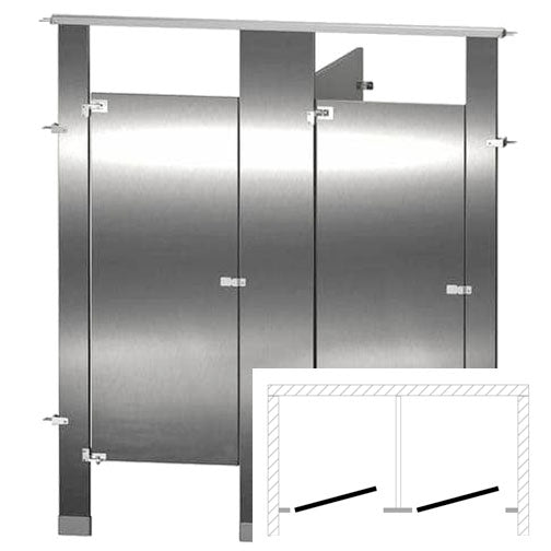 Bradley Toilet Partition (Stainless Steel) 2 Between Wall (72"W x 61-1/4"D) BW23660