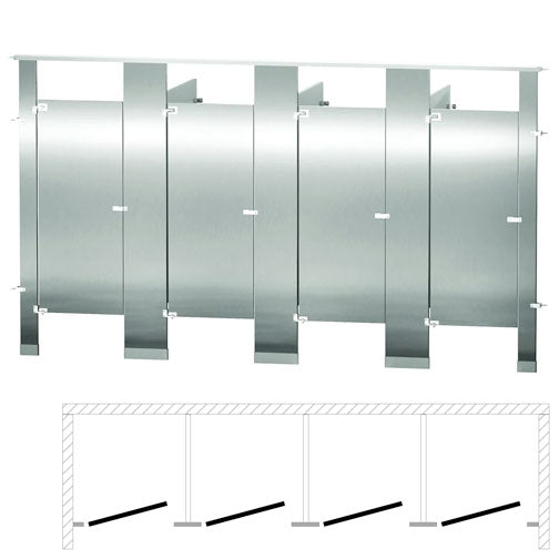 Bradley Toilet Partition (Stainless Steel) 4 Between Wall (144"W x 61-1/4"D)  BW43660