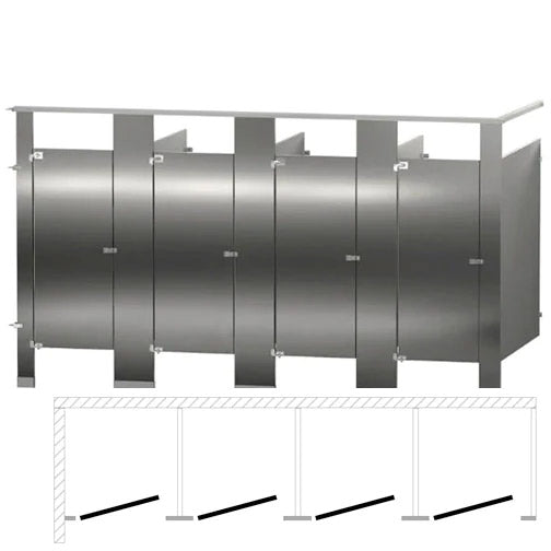 Bradley Toilet Partition (Stainless Steel) 4 In Corner (144"W x 61-1/4"D) - IC43660